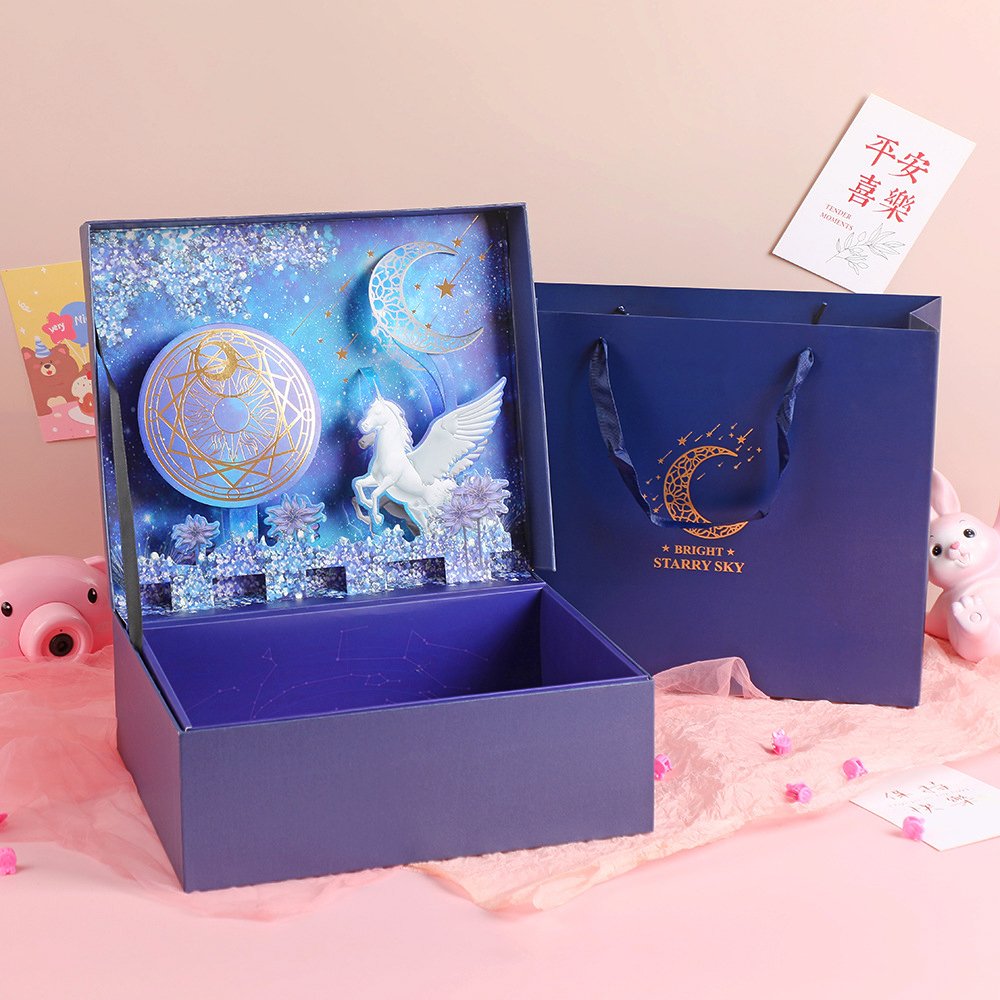 Customized Wenchuang gift box 3D national tide anime style New Year packaging companion gift flip three-dimensional gift box