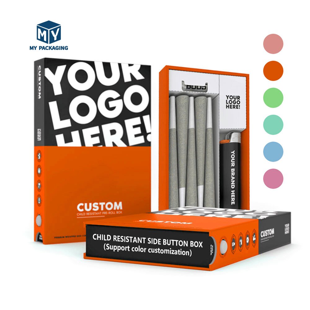 Digital Printing Paper Box Preroll Packaging Child Resistant Cart Joint Packaging Childproof Cigarette Pack With Lighter Design