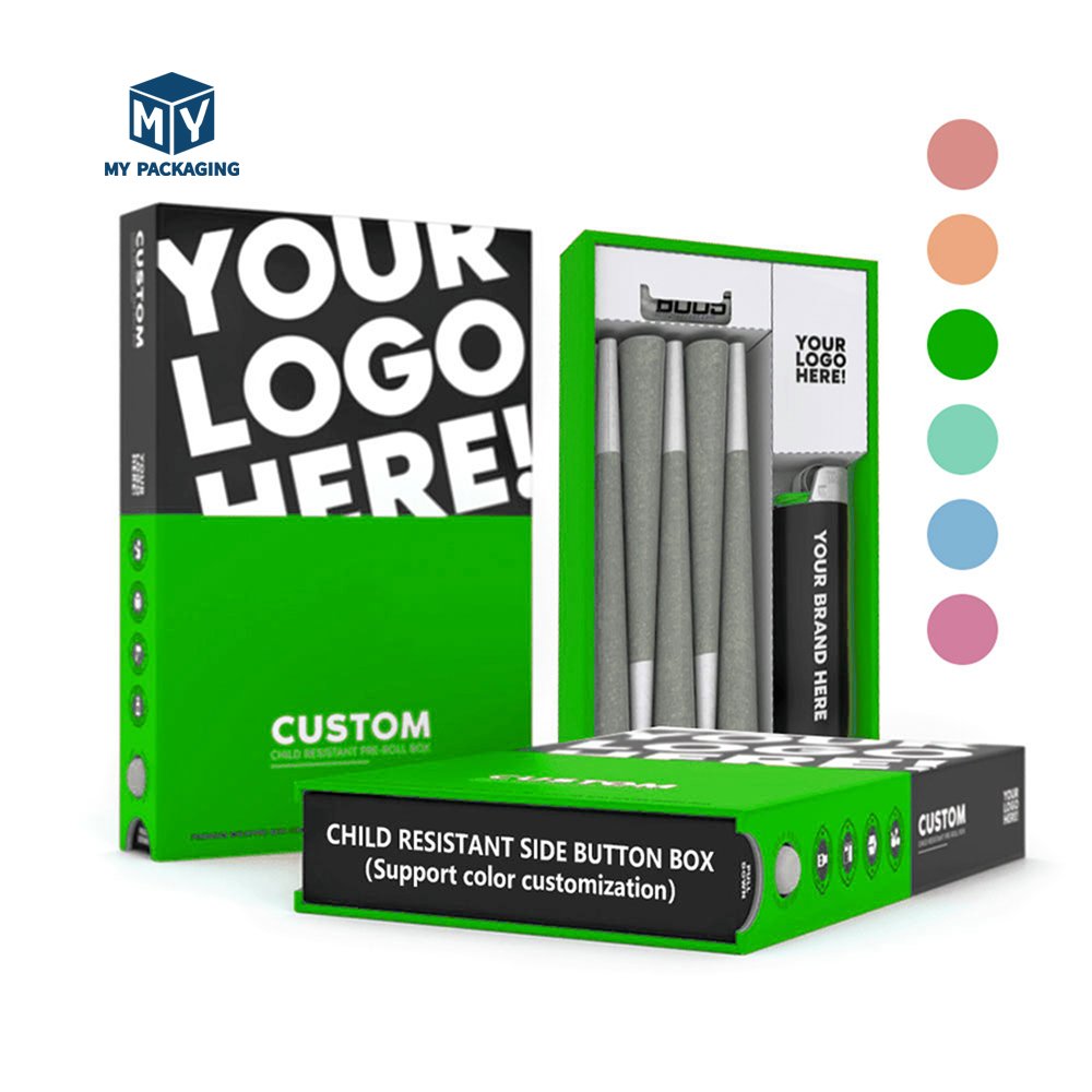 Digital Printing Paper Box Preroll Packaging Child Resistant Cart Joint Packaging Childproof Cigarette Pack With Lighter Design