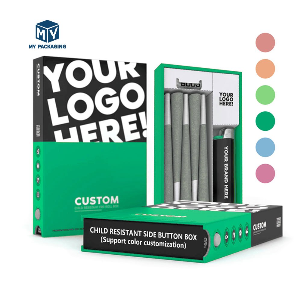 Digital Printing Paper Box Preroll Packaging Child Resistant Cart Joint Packaging Childproof Cigarette Pack With Lighter Design