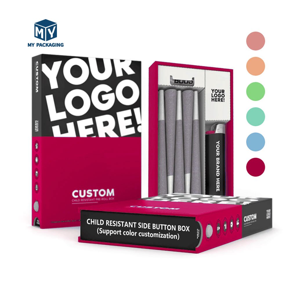 Digital Printing Paper Box Preroll Packaging Child Resistant Cart Joint Packaging Childproof Cigarette Pack With Lighter Design
