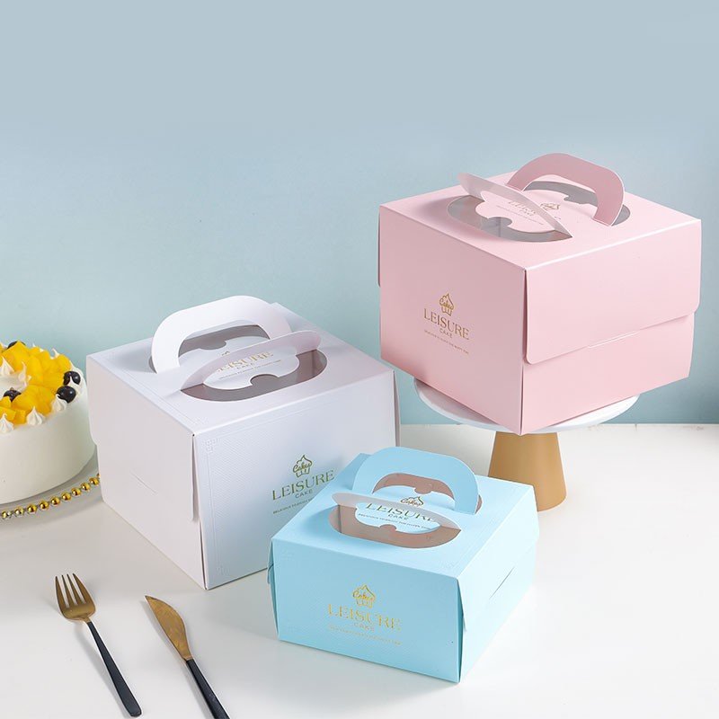Wholesale Large Transparent Windows Birthday Cupcake Packaging Paper Cake Box With Handle
