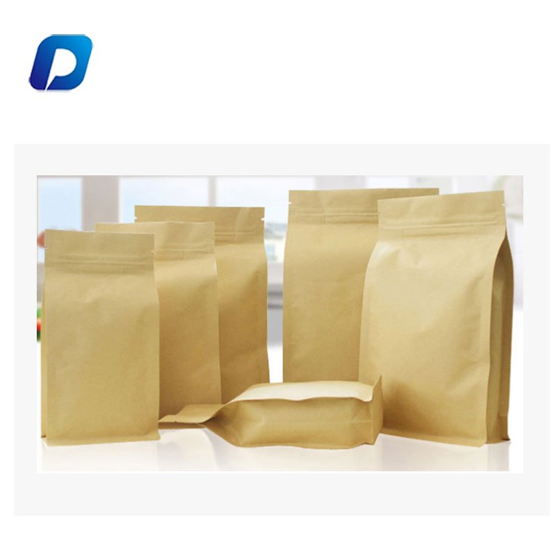 Shenzhen Factory Side Gusset Kraft Paper Flat Square Bottom Coffee Packaging Bag With Zipper