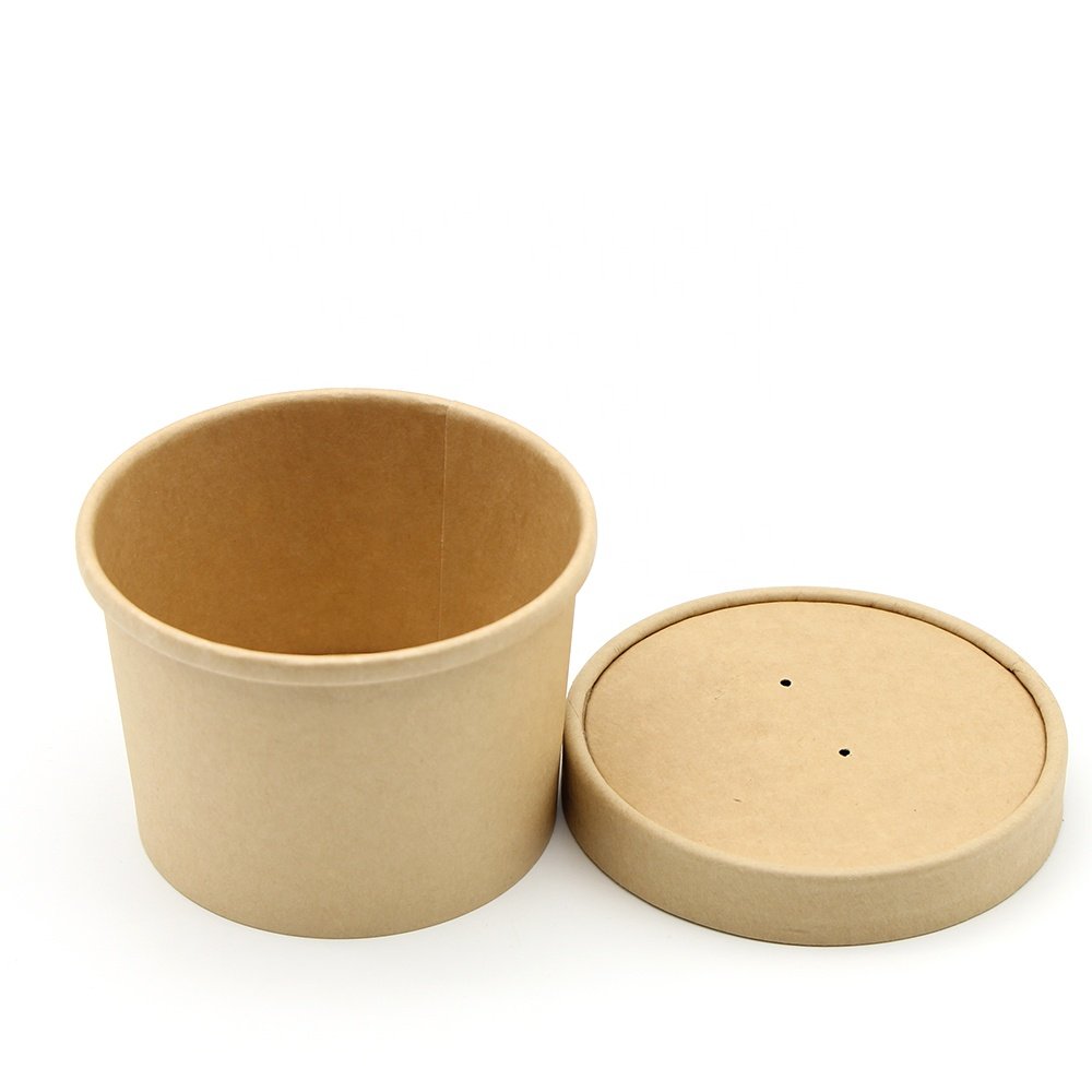 Disposable Hot Soup Bowl Brown Kraft Paper Bowl for Takeaway Soup Bowl Restaurant Food Packaging