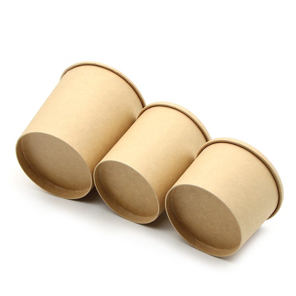 Disposable Hot Soup Bowl Brown Kraft Paper Bowl for Takeaway Soup Bowl Restaurant Food Packaging