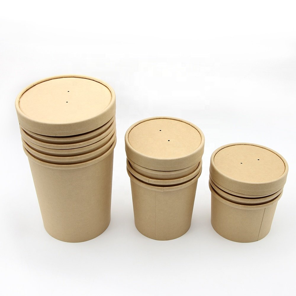 Disposable Hot Soup Bowl Brown Kraft Paper Bowl for Takeaway Soup Bowl Restaurant Food Packaging