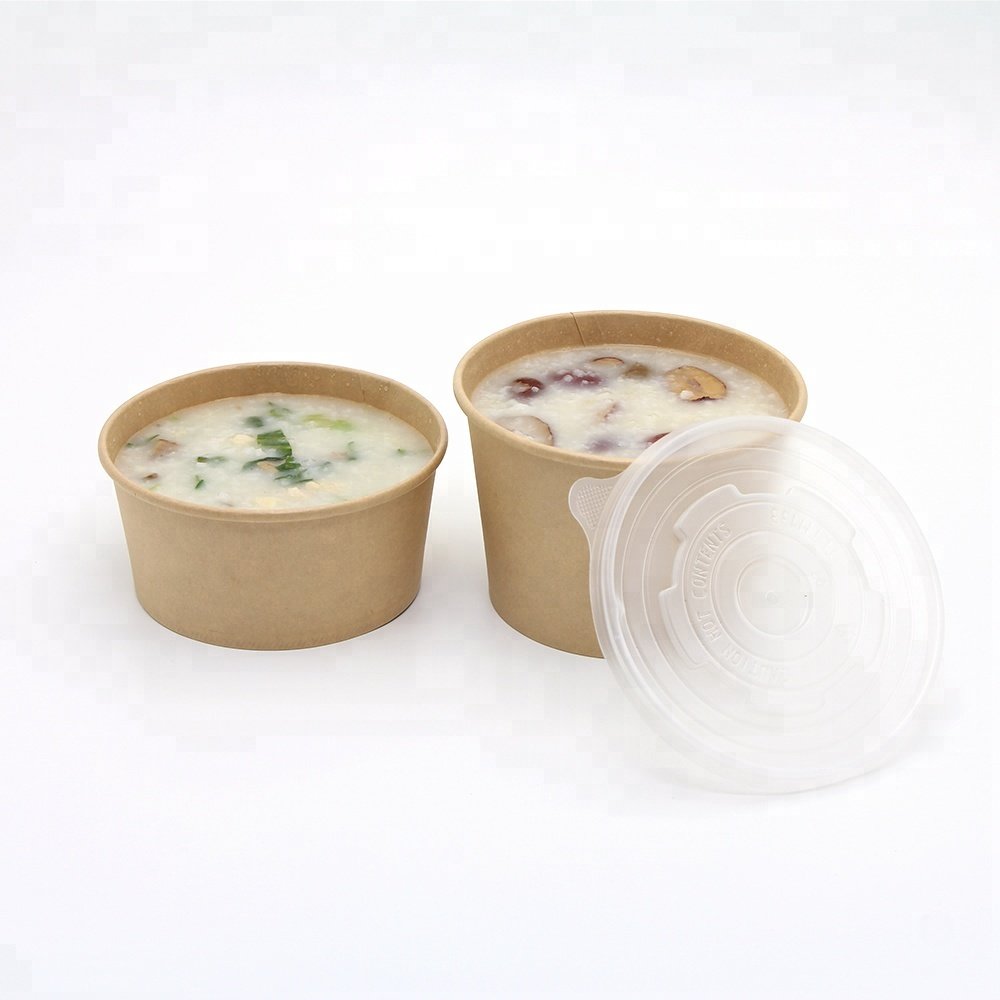 Disposable Hot Soup Bowl Brown Kraft Paper Bowl for Takeaway Soup Bowl Restaurant Food Packaging