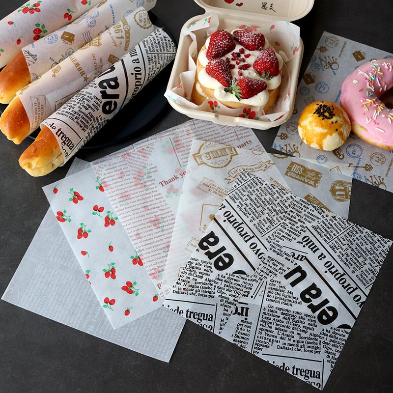 Custom Design Size Sandwich Burger Bread Packaging Paper Food Grade Burger Wrap Paper Printed Greaseproof Paper PE Virgin Coated