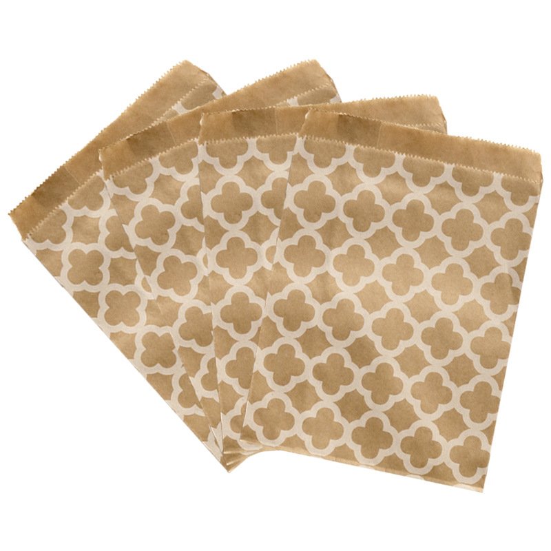 Factory Hot Sale kraft paper bag candy cookie recycled brown high quality food packaging bronzing stripe dots gift bag