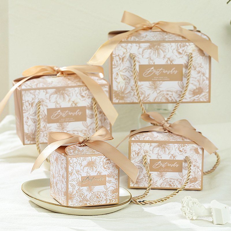 New Wedding Sugar Box Portable Gift Box with Handle Candy Packaging for Wedding Party Dessert Wrapping