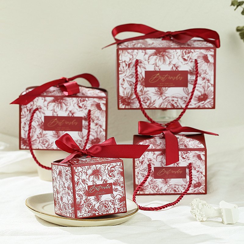 New Wedding Sugar Box Portable Gift Box with Handle Candy Packaging for Wedding Party Dessert Wrapping
