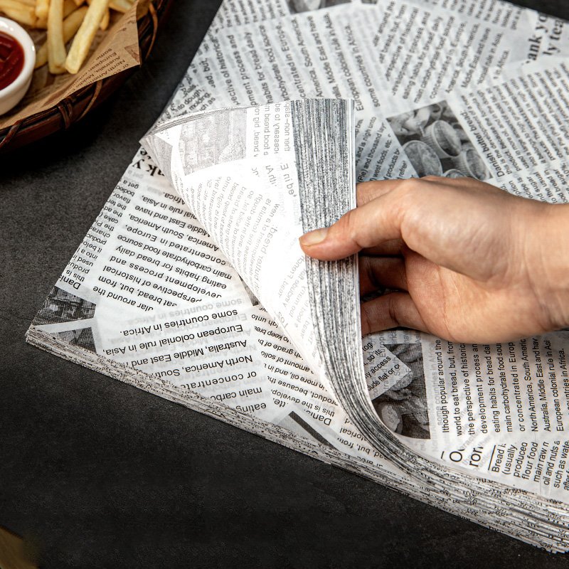 Food Wrapping Paper Newspaper Design Sandwich Burger Fries Fried Food Wrapping Paper Plate Mat Oil Waxed Paper papel encerado