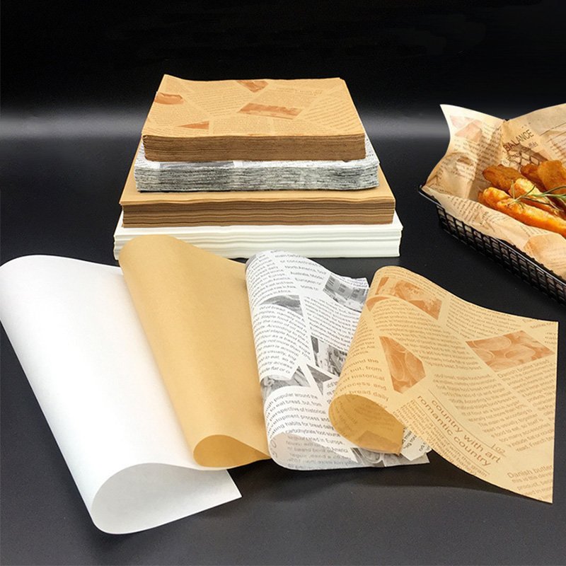 Food Wrapping Paper Newspaper Design Sandwich Burger Fries Fried Food Wrapping Paper Plate Mat Oil Waxed Paper papel encerado