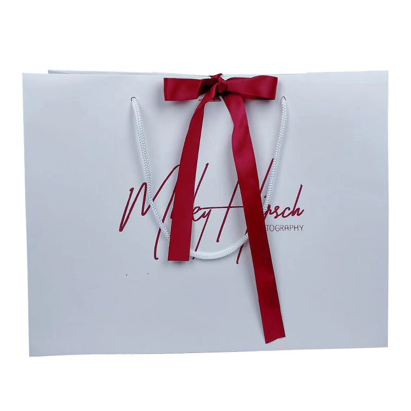 Luxury Free Sample Customized Logo Design CMYK Printing Gift Packaging Art Paper Bag With Red Bowknot