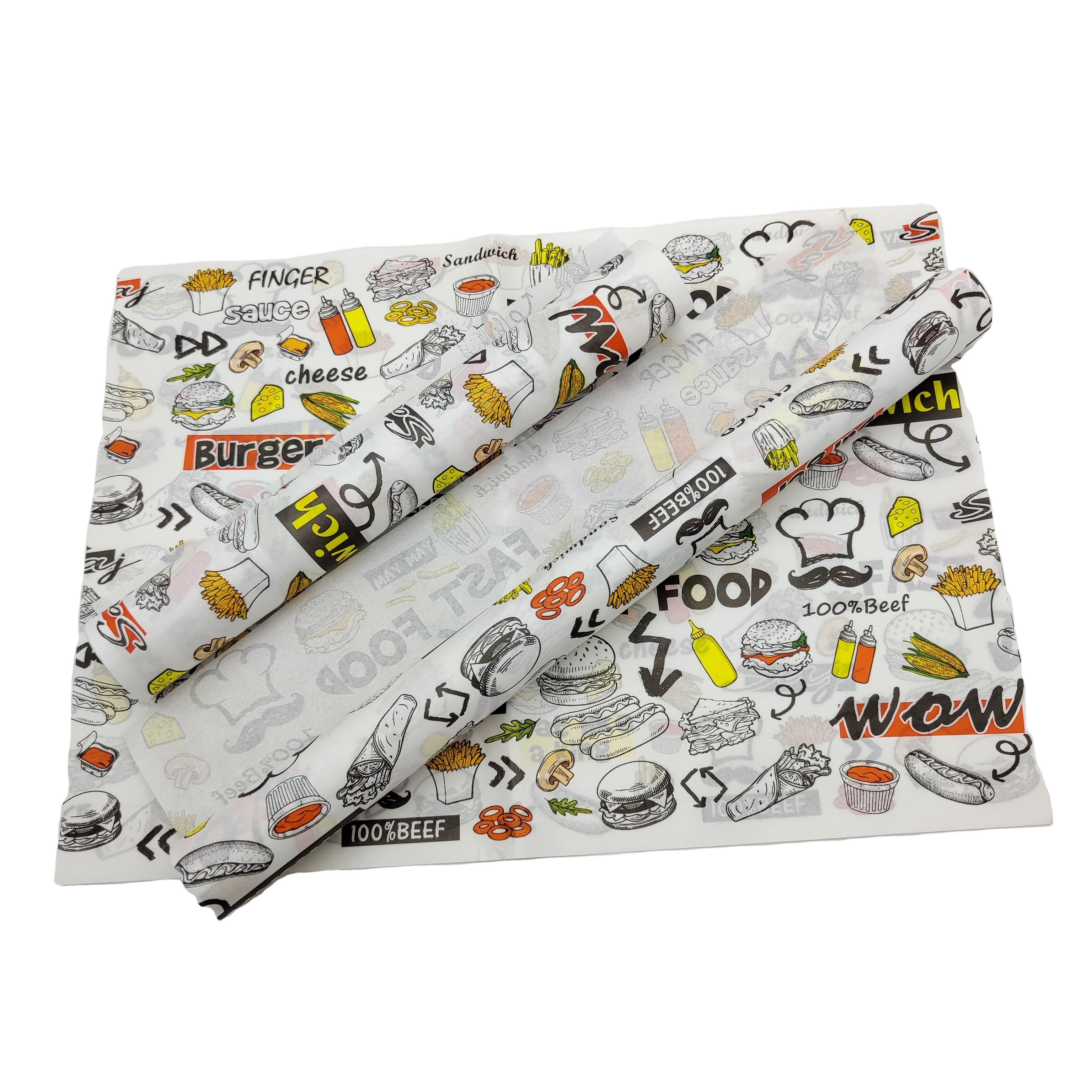 Recyclable White Custom Printed Greaseproof Food Wrapping paper Sheet Manufacturers
