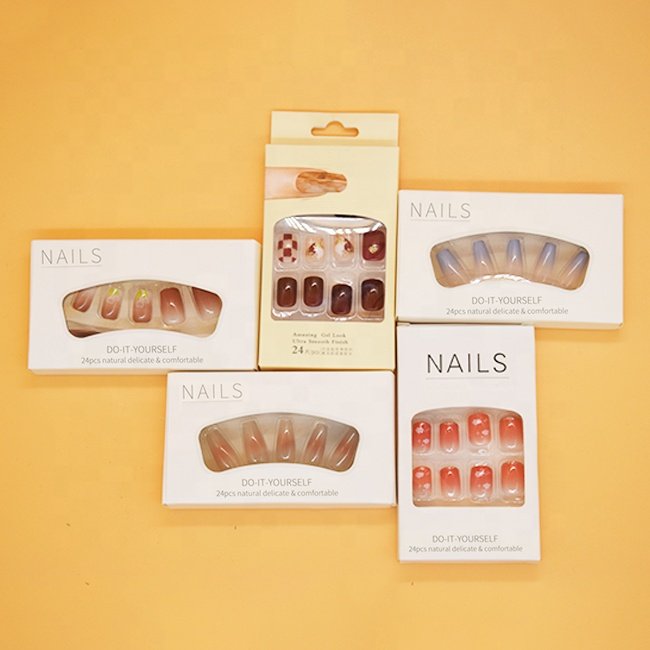 Recyclable Biodegradable cosmetic packaging paper box custom box with logo for Press On Nails empty box
