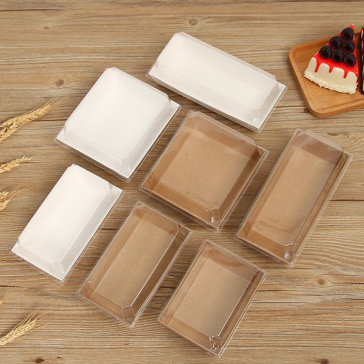 Eco Friendly Poplar Wooden Bottom Clear Lid Packaging Bakery Cake Sushi Lunch Box