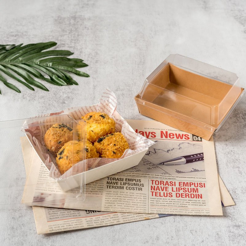 Eco Friendly Poplar Wooden Bottom Clear Lid Packaging Bakery Cake Sushi Lunch Box