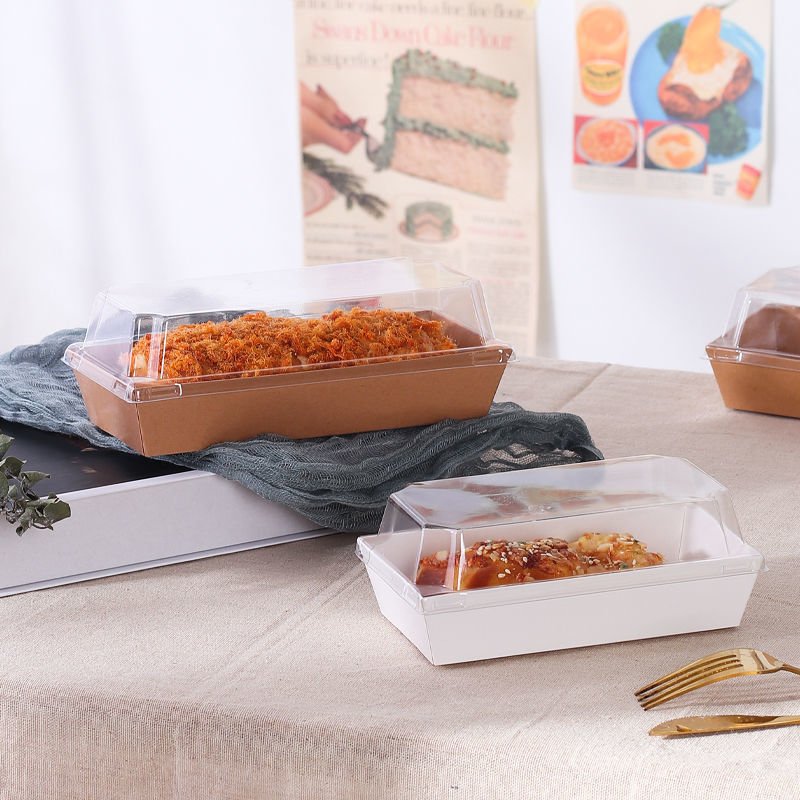 Eco Friendly Poplar Wooden Bottom Clear Lid Packaging Bakery Cake Sushi Lunch Box