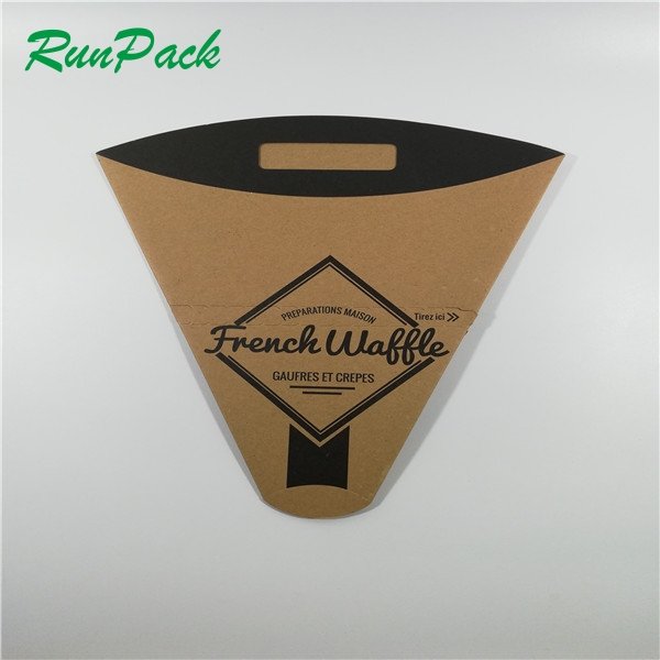 Portable handheld waffle crepe container disposable paper packaging pizza cone box