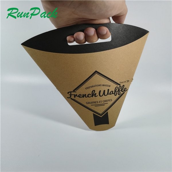 Portable handheld waffle crepe container disposable paper packaging pizza cone box