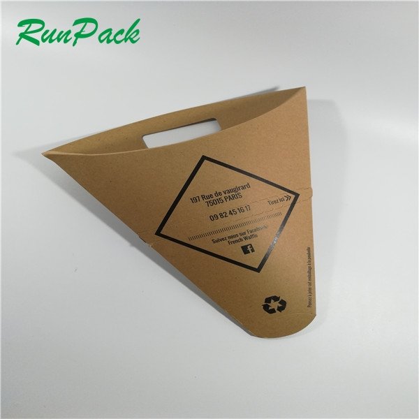Portable handheld waffle crepe container disposable paper packaging pizza cone box