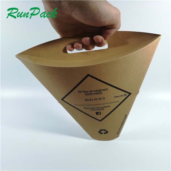 Portable handheld waffle crepe container disposable paper packaging pizza cone box