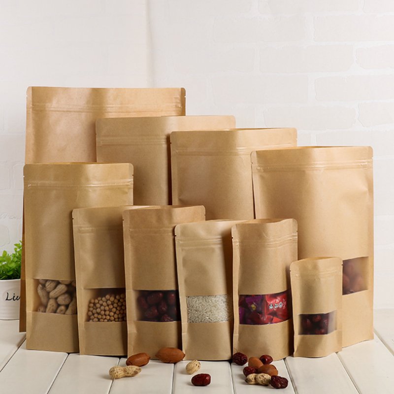 Eco friendly Snack Food Spices Packaging Kraft Paper Plastic Zip Lock Bag` Food Plastic Bag
