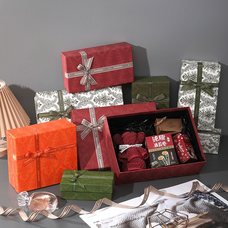 Ready to Ship Empty Kraft Paper Box with Lid Red Black Red Green Orange Multi-colors Gift Wrap Boxes Square &Rectangle for Gifts