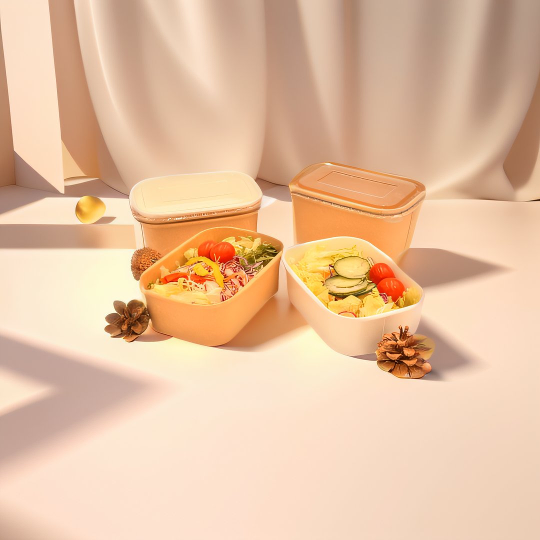 Kraft Rectangular Microwavable Deli Lunch Food Takeaway Container With Clear PP/PET Lid Paper food packaging takeout box