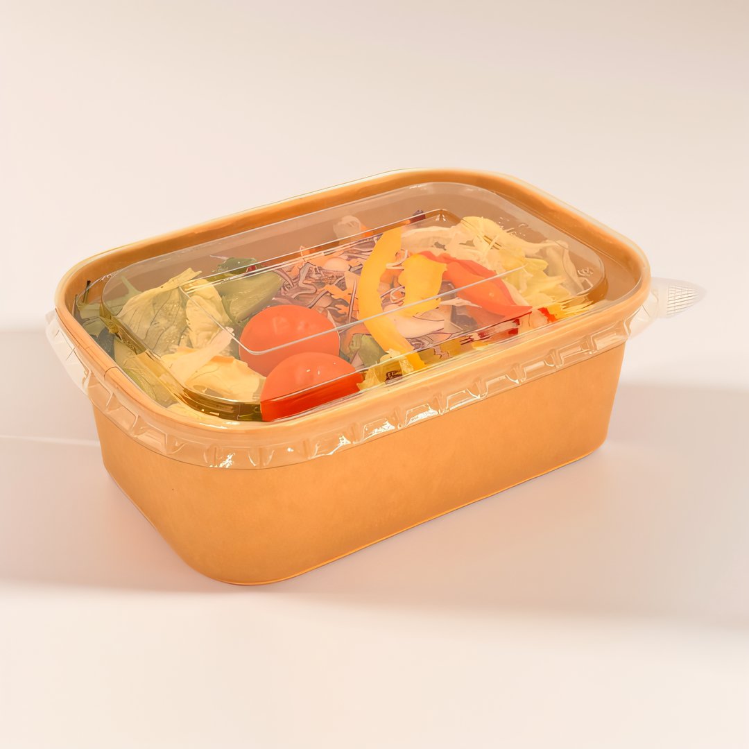 Kraft Rectangular Microwavable Deli Lunch Food Takeaway Container With Clear PP/PET Lid Paper food packaging takeout box