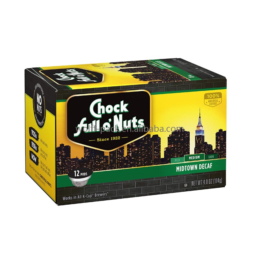 Black 12Ct K-Cup Coffee Packaging Boxes With 400Gsm Black Card