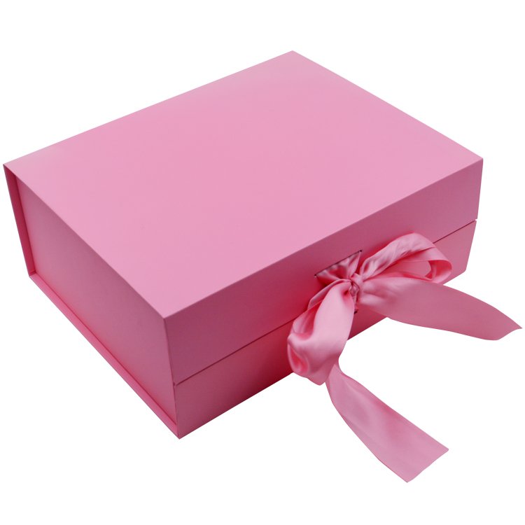 Hot Sale Jewelry Folding Pink Gift Wig Box with Bow Beauty Magnetic Box Cardboard Makeup Packaging for Nail Polish Face Serum