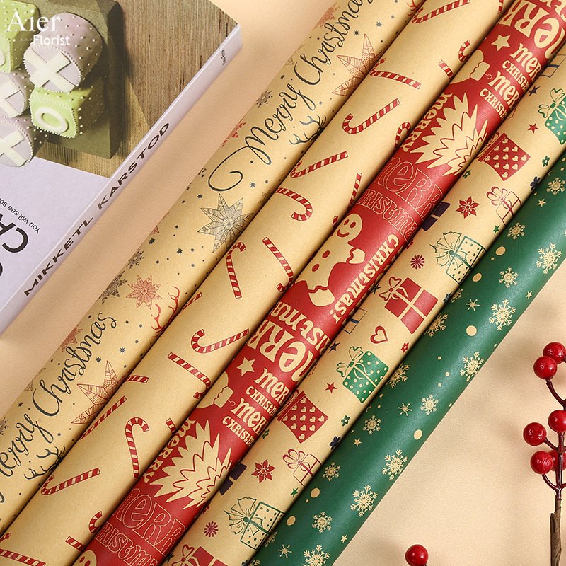 Aierflorist 100g kraft paper Christmas Day Classic gift packaging paper and packing flower bouquet wrapping paper for Christmas