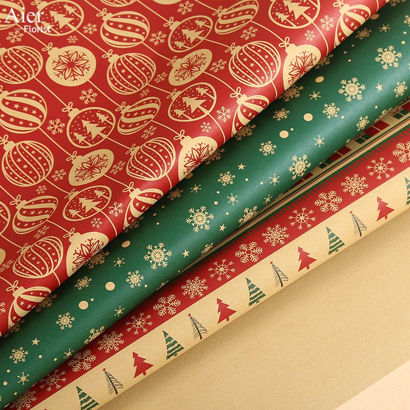 Aierflorist 100g kraft paper Christmas Day Classic gift packaging paper and packing flower bouquet wrapping paper for Christmas
