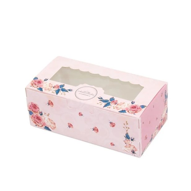 luxury Pink Color Custom Paper Donuts Box With Transparent Window Bakery Dessert Cookie Packaging Cake Folding Boxes