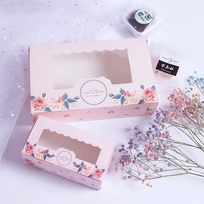 luxury Pink Color Custom Paper Donuts Box With Transparent Window Bakery Dessert Cookie Packaging Cake Folding Boxes