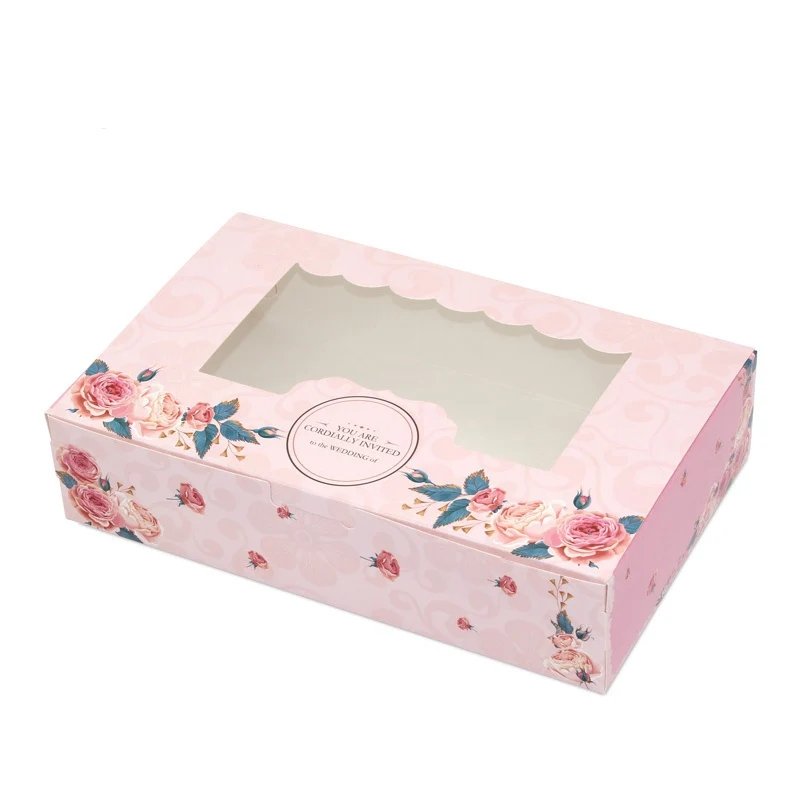 luxury Pink Color Custom Paper Donuts Box With Transparent Window Bakery Dessert Cookie Packaging Cake Folding Boxes
