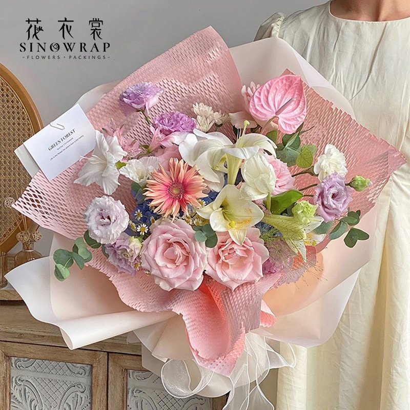 SINOWRAP NEW hot sale fancy design soft lining paper various colors flower wrapping paper