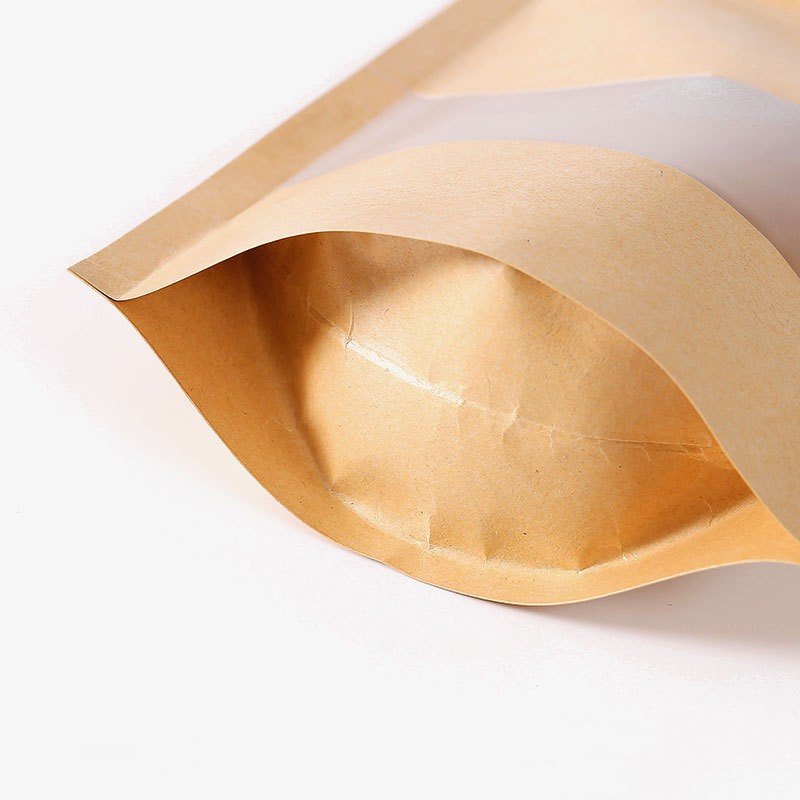 Flat Bottom Kraft Paper Food Packing Zipper Pouch Custom Printed Tea Packaging Coffee Bags With Window