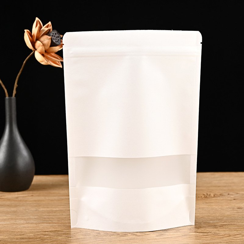 Flat Bottom Kraft Paper Food Packing Zipper Pouch Custom Printed Tea Packaging Coffee Bags With Window