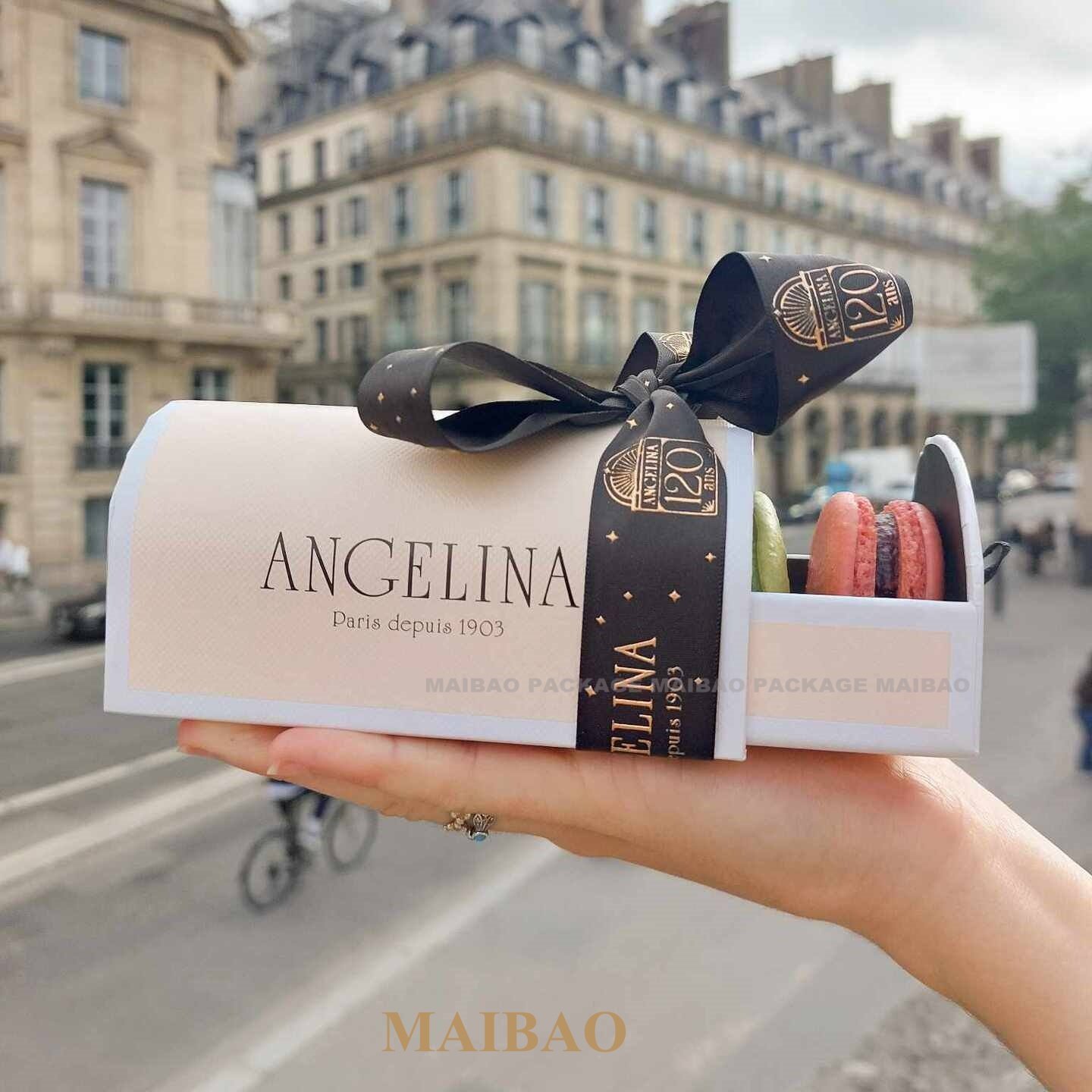 Customized Luxury Pink Black Gift Food Biscuit Macaron Packing Box Sweet Cookie Packaging Paper Macaron Box