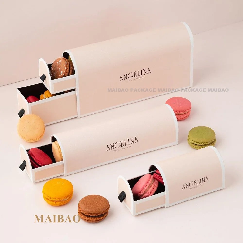 Customized Luxury Pink Black Gift Food Biscuit Macaron Packing Box Sweet Cookie Packaging Paper Macaron Box