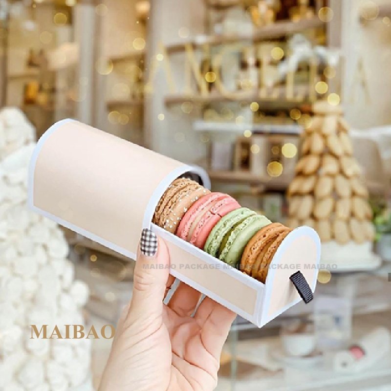 Customized Luxury Pink Black Gift Food Biscuit Macaron Packing Box Sweet Cookie Packaging Paper Macaron Box