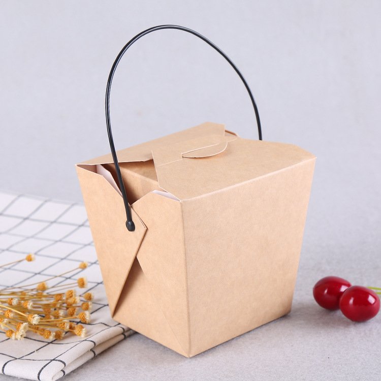 Disposable Happy Eastre Printed Logo Bottom Lock Portable Double Wall Kraft Paper Lunch Box With Handle
