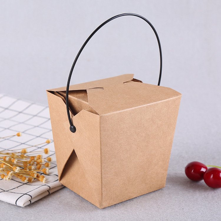 Disposable Happy Eastre Printed Logo Bottom Lock Portable Double Wall Kraft Paper Lunch Box With Handle