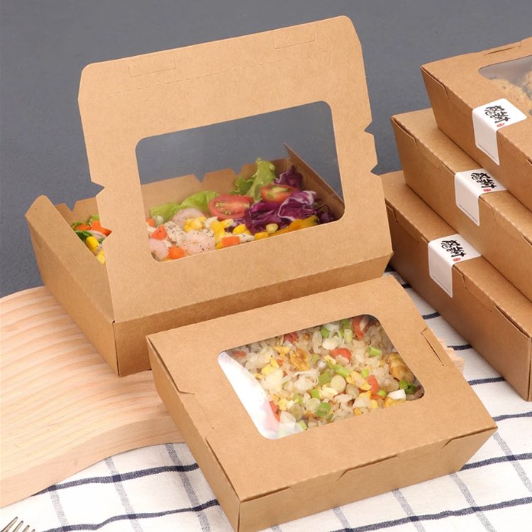 Custom DIsposable Kraft Paper Food Salad Container Box Packaging Salad Boxes box with Drawer WIndow Divider