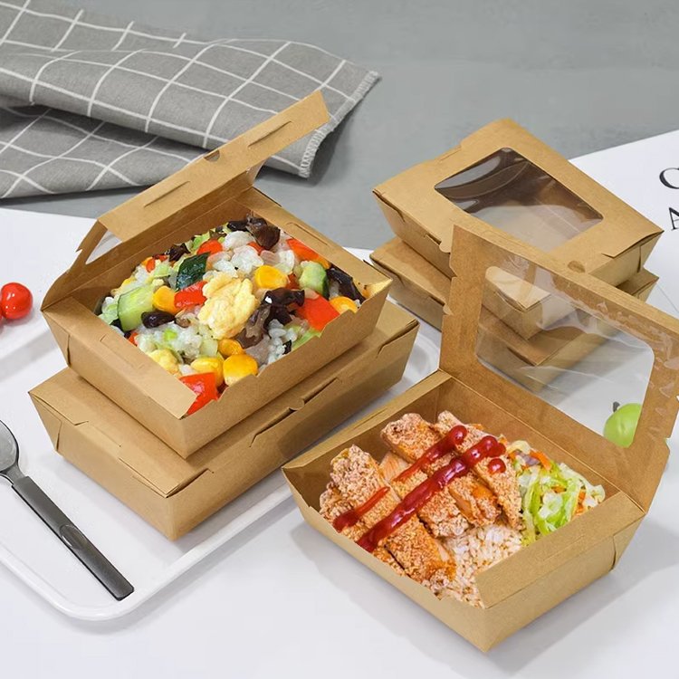 Custom DIsposable Kraft Paper Food Salad Container Box Packaging Salad Boxes box with Drawer WIndow Divider