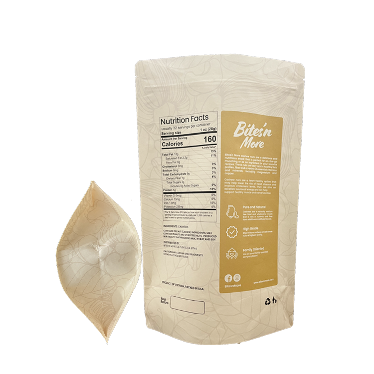 Kraft Paper Package Custom Printing Bag With Zipper Window Low MOQ Resealable Mylar Bags Compostable Material Stand Up Pouch