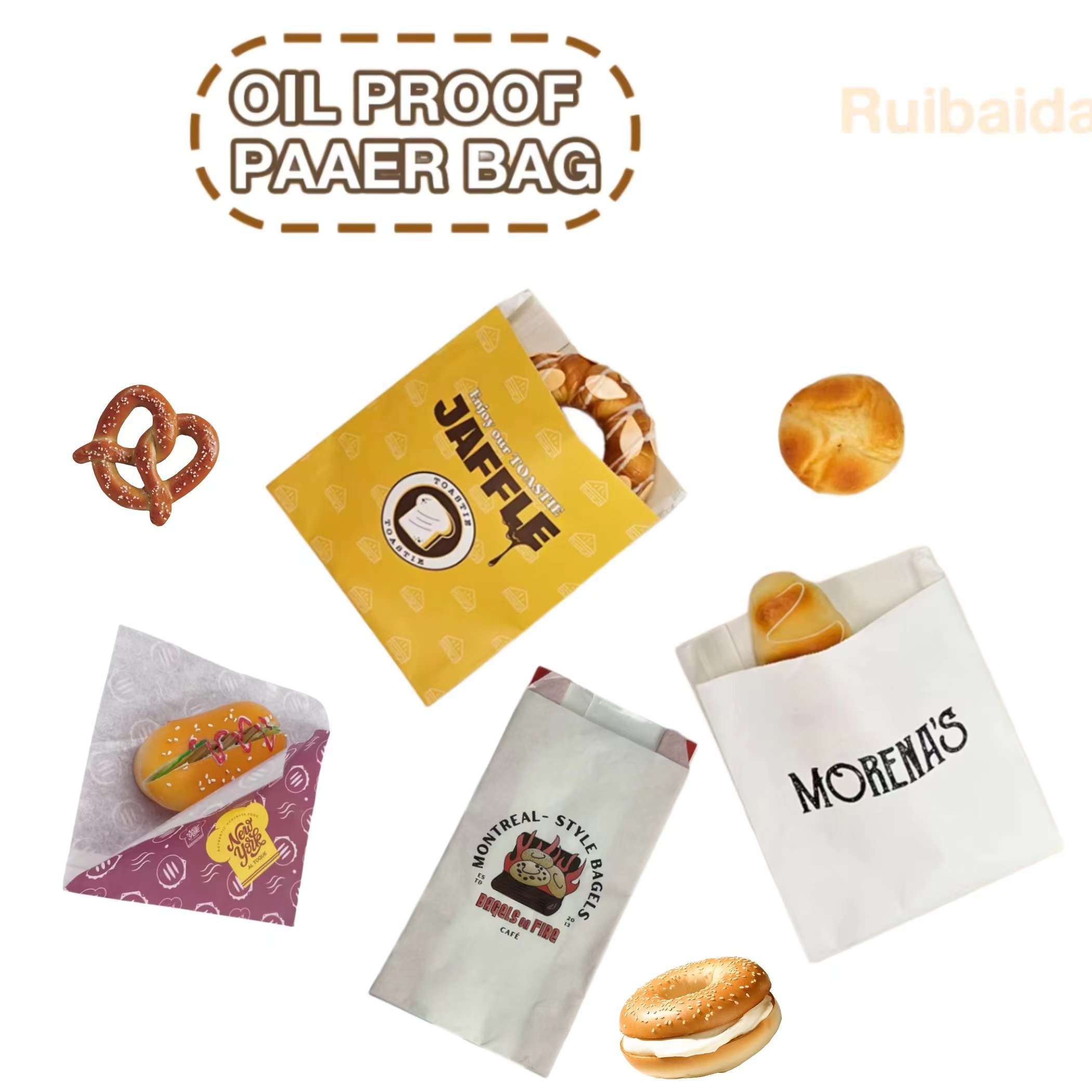 White Greaseproof Paper Sandwich Bag Double Open Food Wrapping Street Food Paper Bags Tortilla Packaging Bags with Custom Logo
